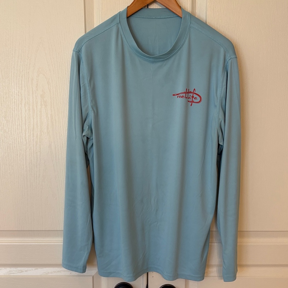 Reel Life Men's Light Blue American Flag Performance Fishing Long Sleeve Shirt - Picture 3 of 5